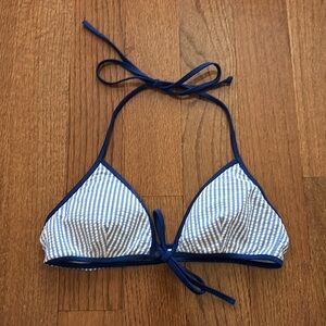 J crew blue and white preppy striped triangle halter bikini top